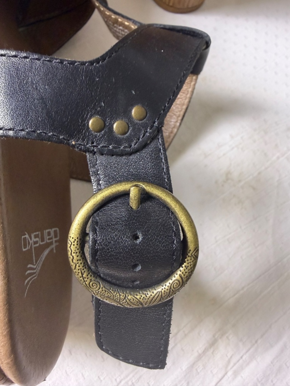 Dansko Daniela Black Leather Wedge Sandals Size 39 - Picture 7 of 10